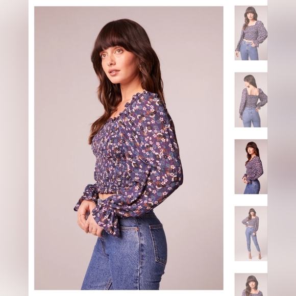 NWT AGATHE PURPLE FLORAL SMOCKED TOP Size M Brand new never worn - Picture 4 of 7